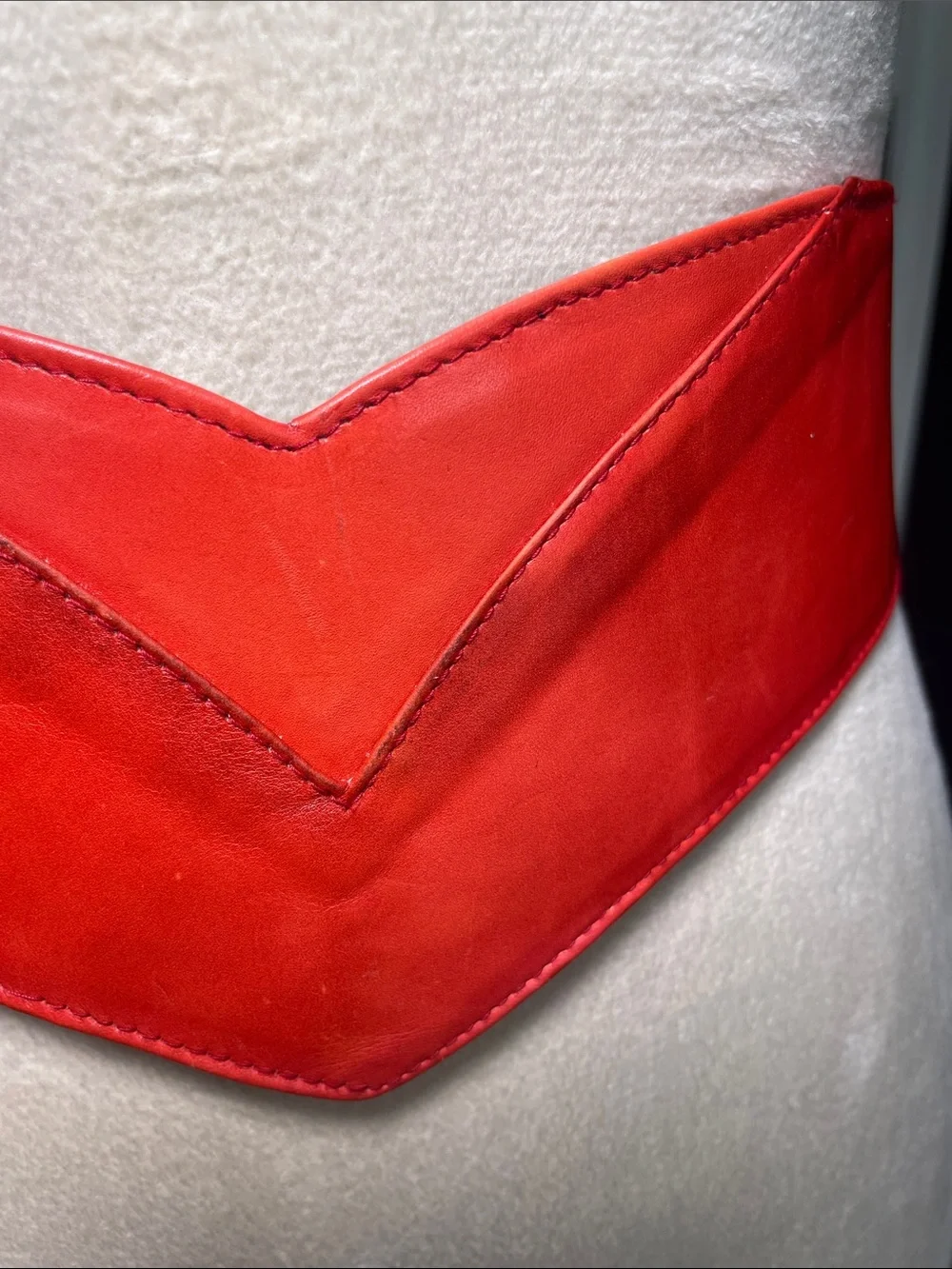 Vintage 80s V-Shaped Red Leatherette Corset Belt Cosplay Costume Superhero